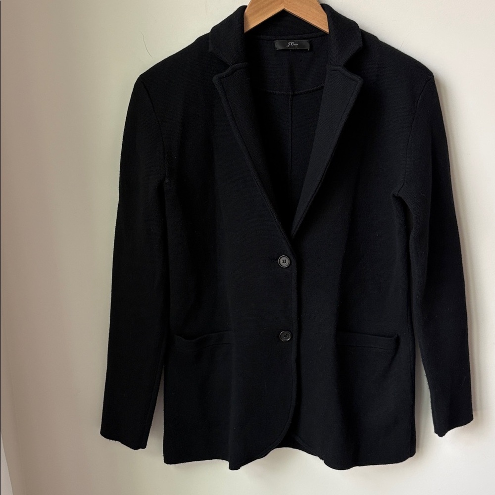 J. Crew Merino Wool Blend Sweater Blazer in Black Career Cozy Pockets Size S
